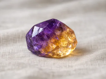 Ein violett-gelber Ametrin auf Leinen