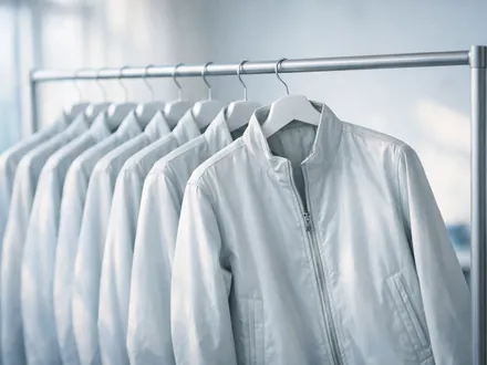 Rangée de vestes identiques argentées suspendues dans un atelier lumineux - la vérité que le Verseau ne veut pas entendre
