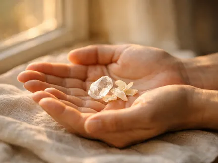 Open hands with palms facing the sky in soft morning light, a gesture to raise your energy and be ready to receive