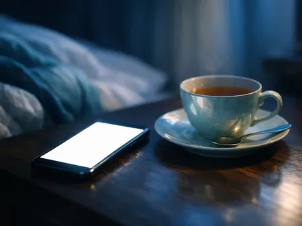 Smartphone posé sur une table de nuit, écran allumé dans la pénombre bleue - ce que le Poissons doit désapprendre