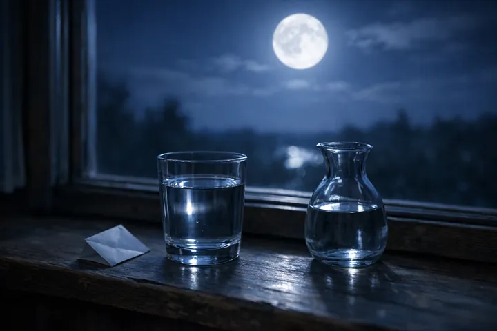 Rituel d'eau lunaire de la saison du Cancer : verre d'eau chargé sous la Nouvelle Lune