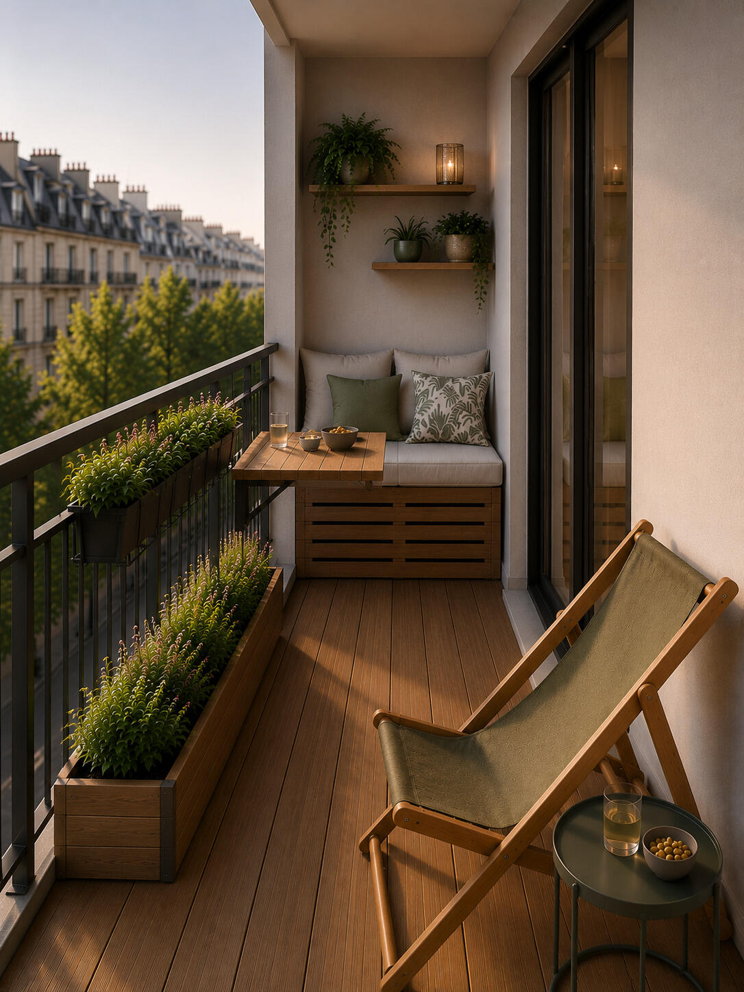 exemple aménagement d'un balcon en longueur de 5m2